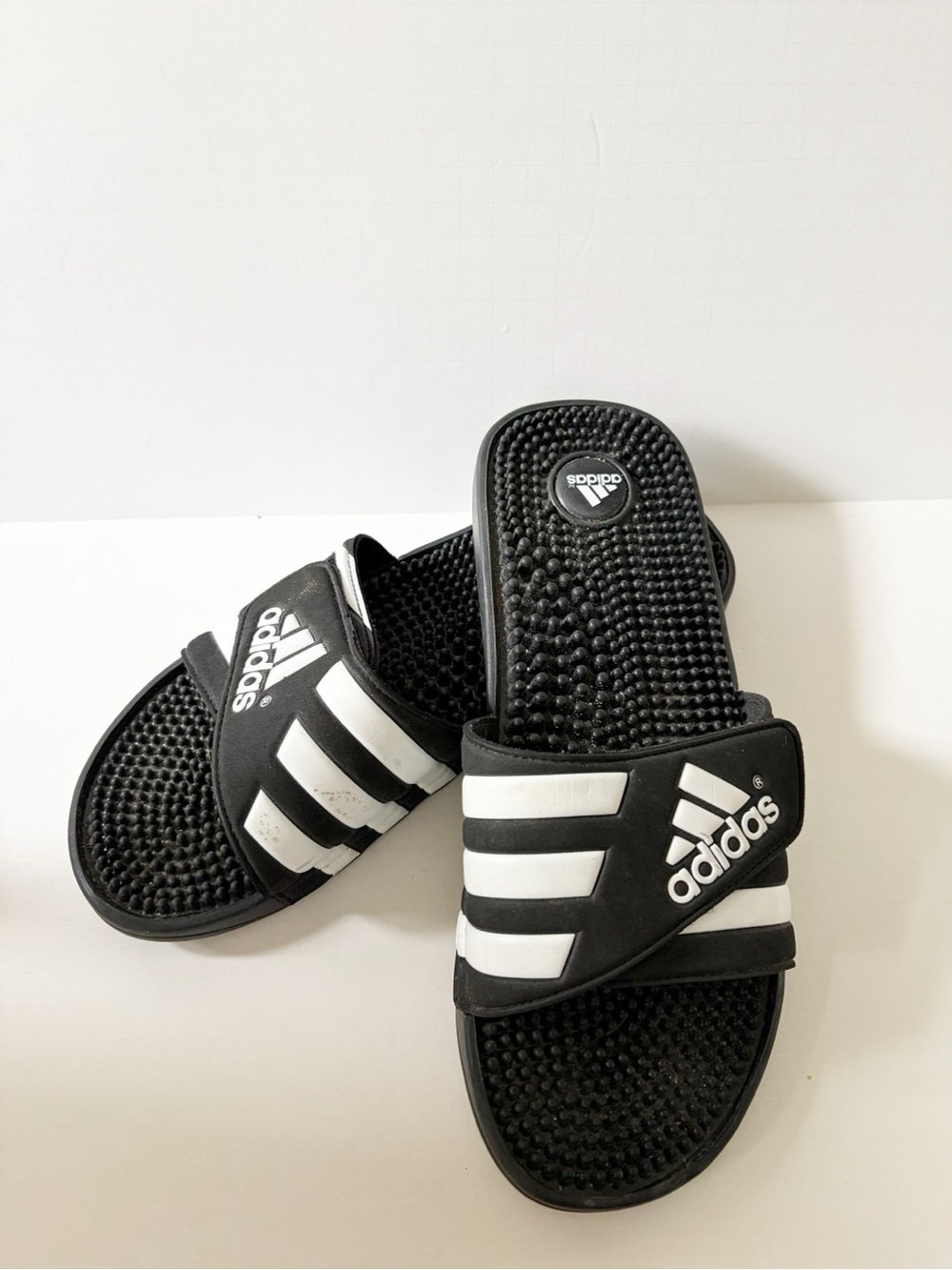 Adidas Black and White Adjustable Slide Sandals Men's Size 10 Pool Slides Y2K